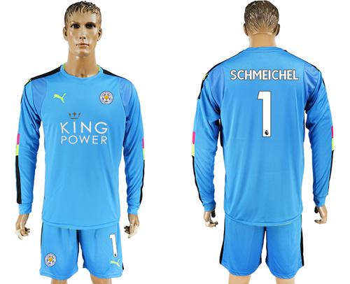 Leicester City #1 Schmeichel Light Blue Goalkeeper Long Sleeves Soccer Club Jersey - Click Image to Close